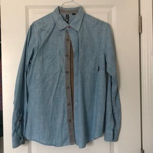 Men small collared shirt denim Ralph Lauren jeans.